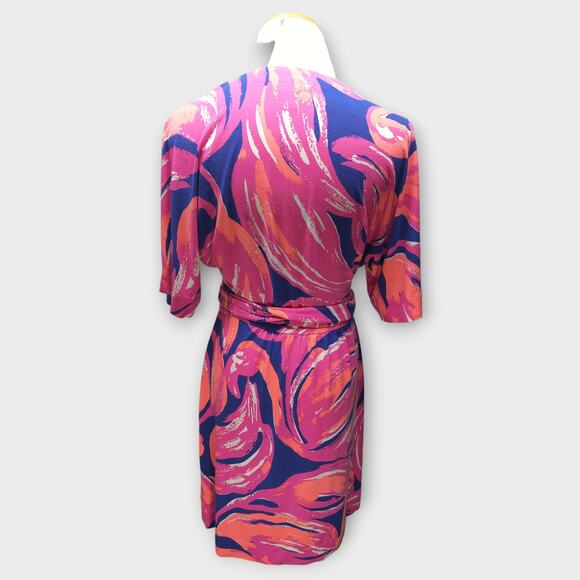 Womens Lilly Pulitzer Blue/Orange/Pink Short Sleeve Wrap Dress Size XS - Picture 5 of 7